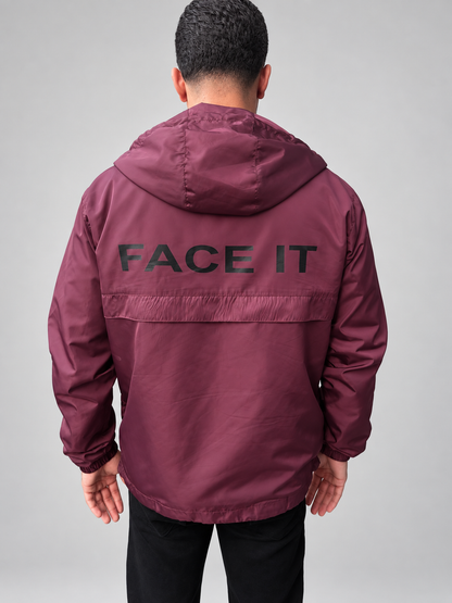 burgundy windbreaker